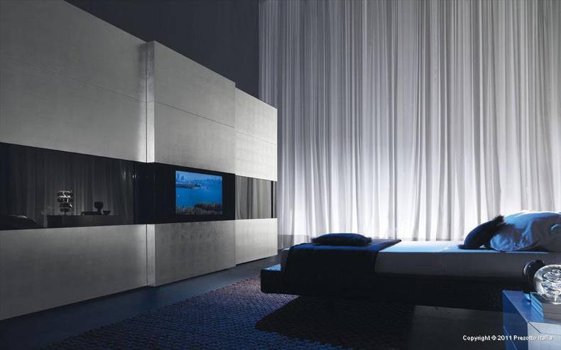 Two in one: a bedroom wardrobe plus TV-set by Presotto Italia