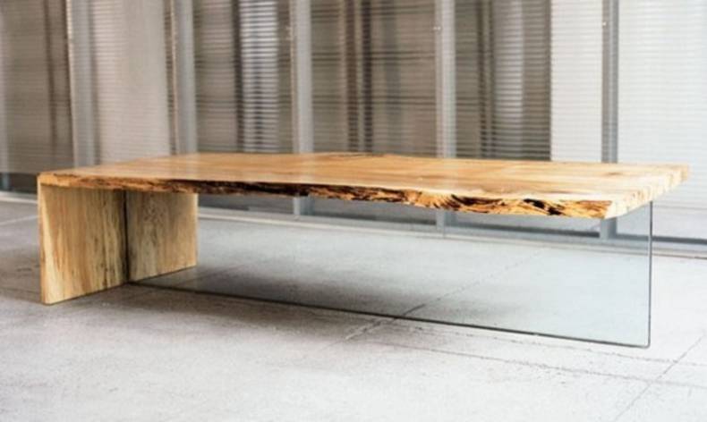 Interesting Low Maple Table with Glass Leg by John Houshmand