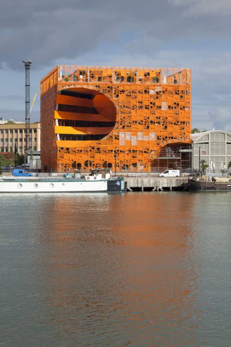 Orthogonal Orange Cube by Jakob + Macfarlane Architects