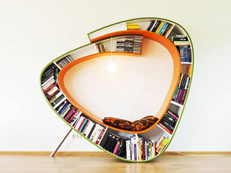 "Bookworm": Shelf of an Unusual Shape by Atelier 010