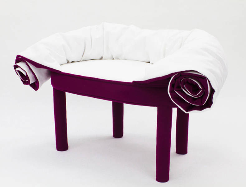 ‘Collerette’ Puof with a Blanket by Les M Design Studio